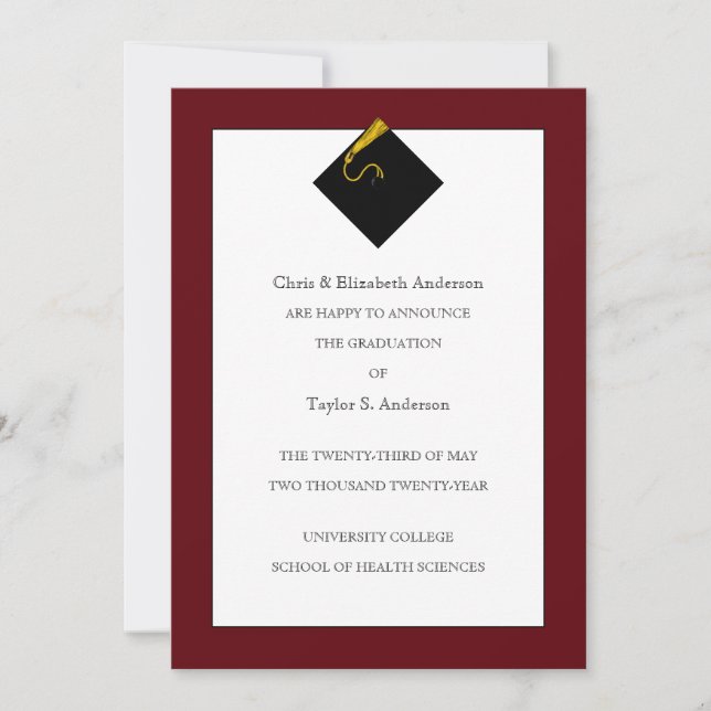 Faire-part de diplôme Maroon (Devant)