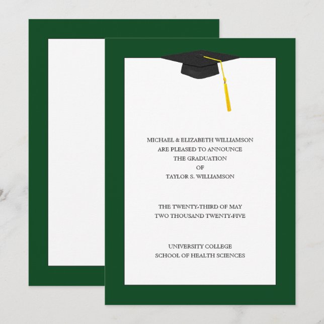 Faire-part de diplôme Vert (Devant / Derrière)