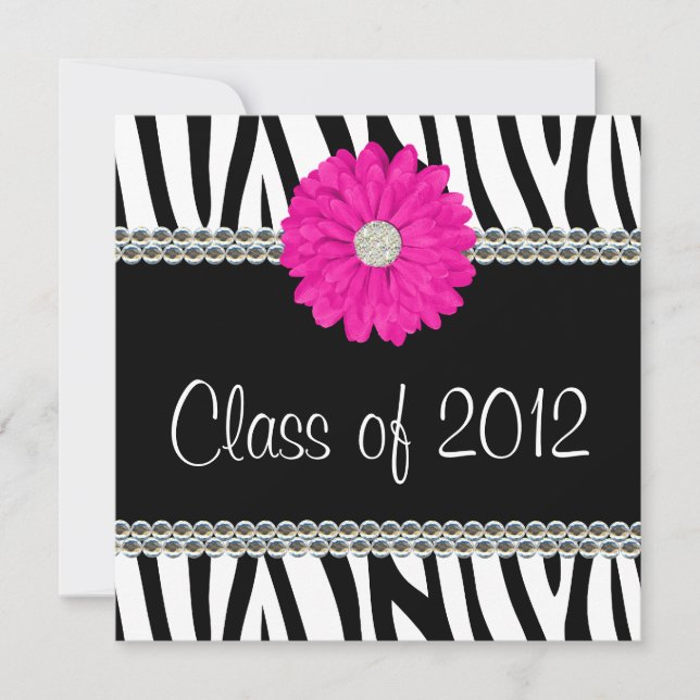 Faire-part de diplôme Zebra Pink Daisy Faux Gems (Devant)