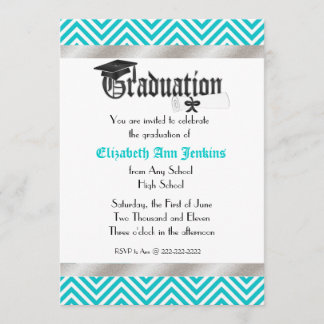 Faire-part de diplômes Aqua et White Chevron