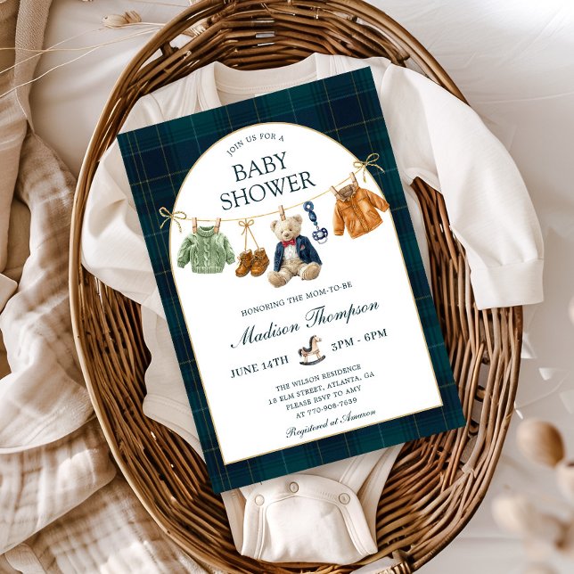 Faire-part de douche bébé ours en peluche polo vin (Créateur téléchargé)