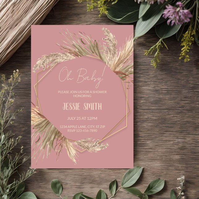 Faire-part de douche Bohème Herbe de Pampas rose p (Créateur téléchargé)