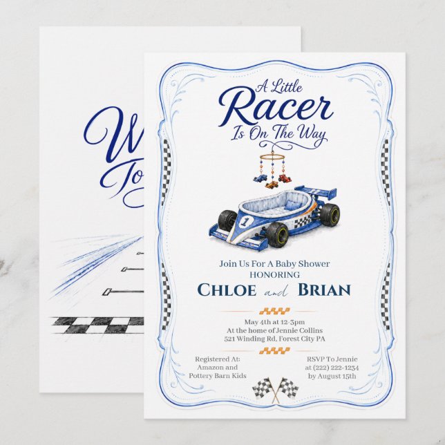 Faire-part de douche de berceau Little Racer  (Devant / Derrière)