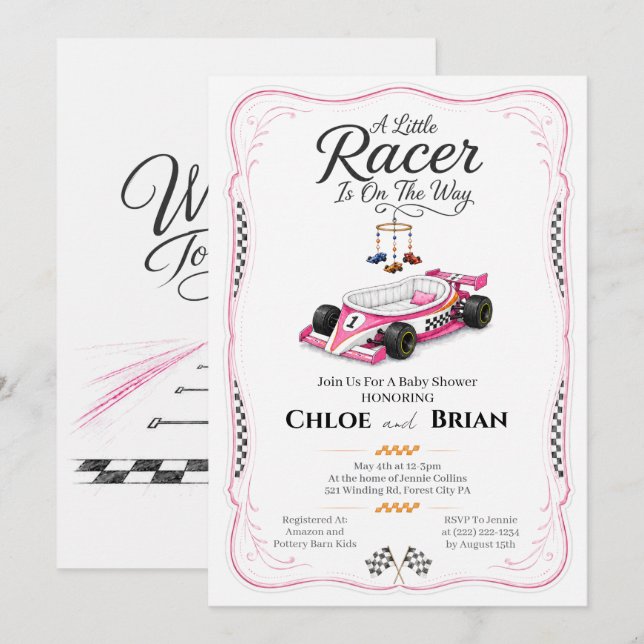Faire-part de douche de berceau Little Racer  (Devant / Derrière)