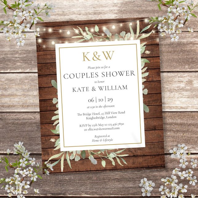 Faire-part de douche de couple rustique et monogra (Budget Rustic Monogram Couples Shower Invite)