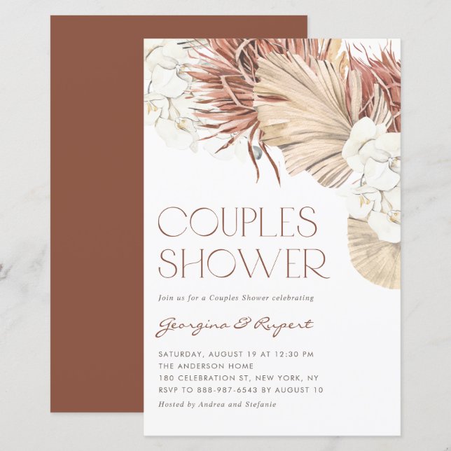 Faire-part de douche de couples Boho Orchidées et  (Devant / Derrière)