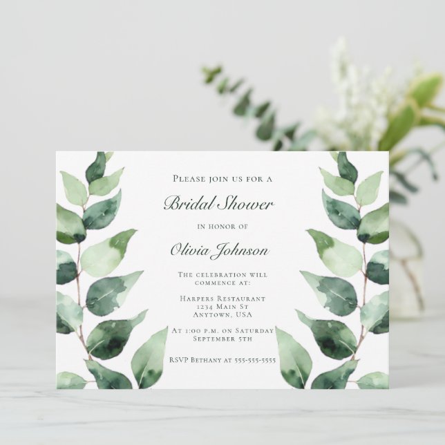 Faire-part de douche de mariage à l'aquarelle Euca (Debout devant)