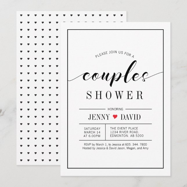 Faire-part de douche de mariage à typographie chic (Devant / Derrière)