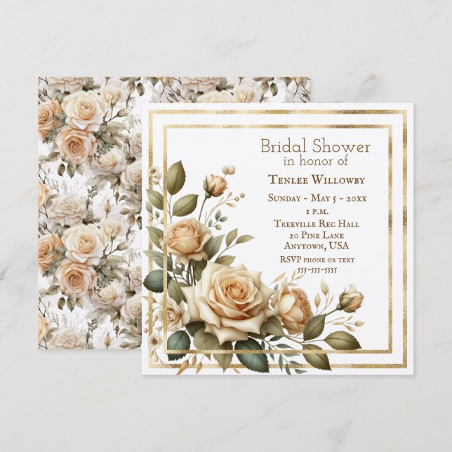 Faire-part de douche de mariage aux roses boho ivo (Devant / Derrière)