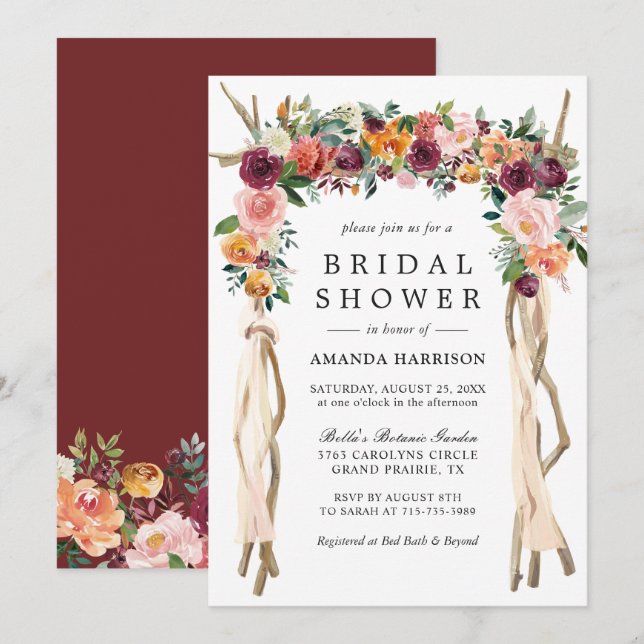 Faire-part de douche de mariage Burgundy Blush (Devant / Derrière)