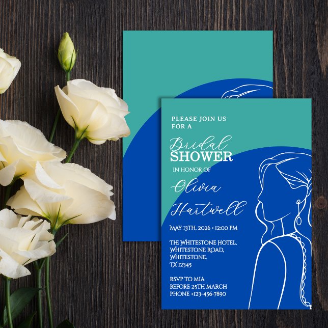 Faire-part de douche de mariage Cobalt & Sage (Créateur téléchargé)