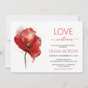 Faire-part de douche de mariage floral rouge Amour