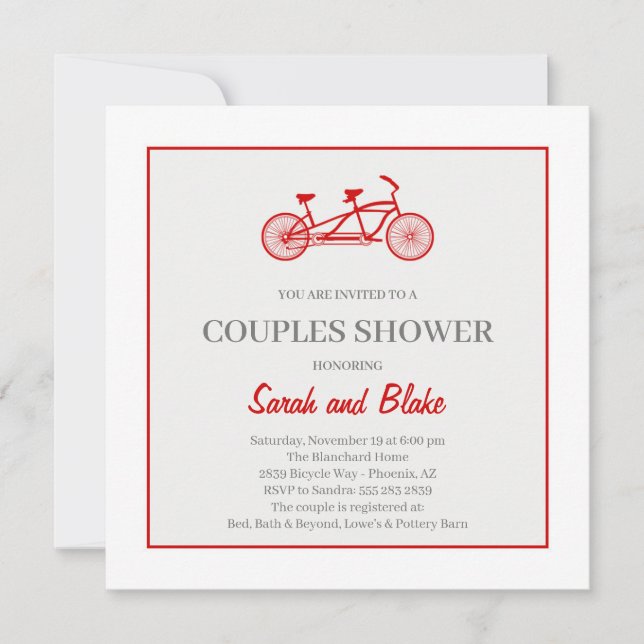 Faire-part de douche de mariage pour couples à vél (Devant)