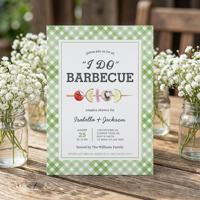 Faire-part de douche de mariage rustique barbecue  (The front and back of the invitation shown in a 5x7-inch size. Choose size, paper, and corner style.)