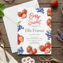 Faire-part de douche de mariée à la fraise douce