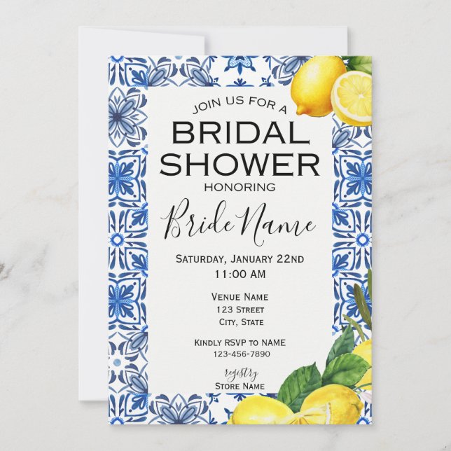 Faire-part de douche de mariée au citron italien (Devant)