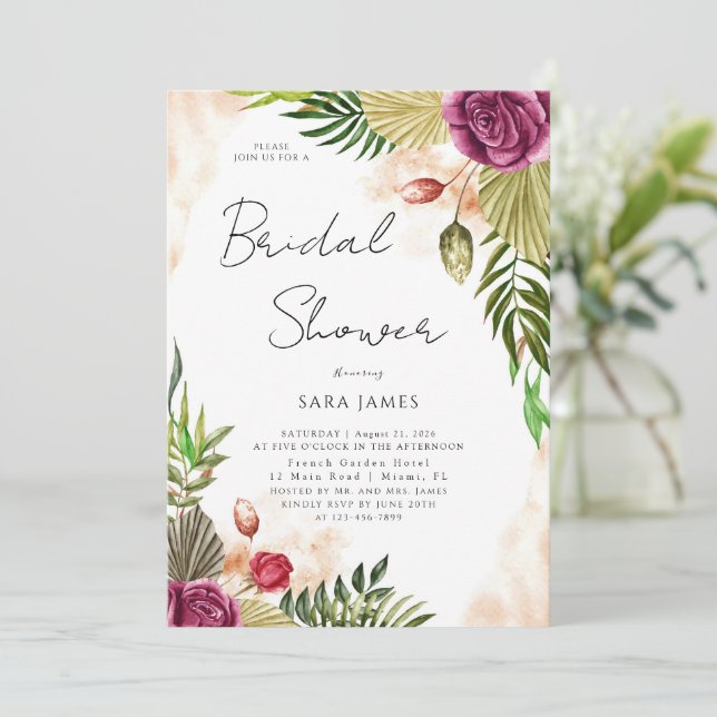 Faire-part de douche de mariée Élégance Boho-Botan (Debout devant)