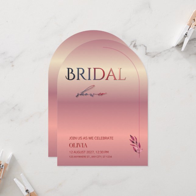 Faire-part de douche de mariée Elegant Arch | Modi (Devant/Arrière en situation)