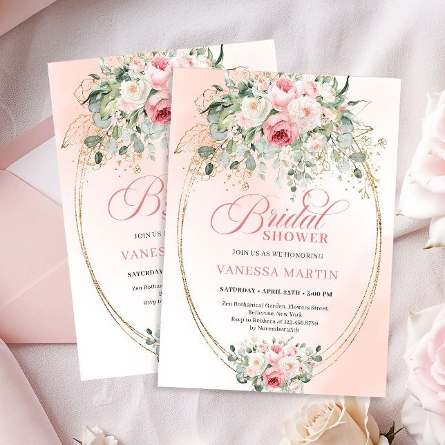 Faire-part de douche de mariée en or rose élégant (Sophisticated Blush Gold Bridal Shower Invitation)