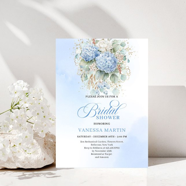 Faire-part de douche de mariée florale bleue bohèm (Bohemian Blue Floral Bridal Shower Invitation)