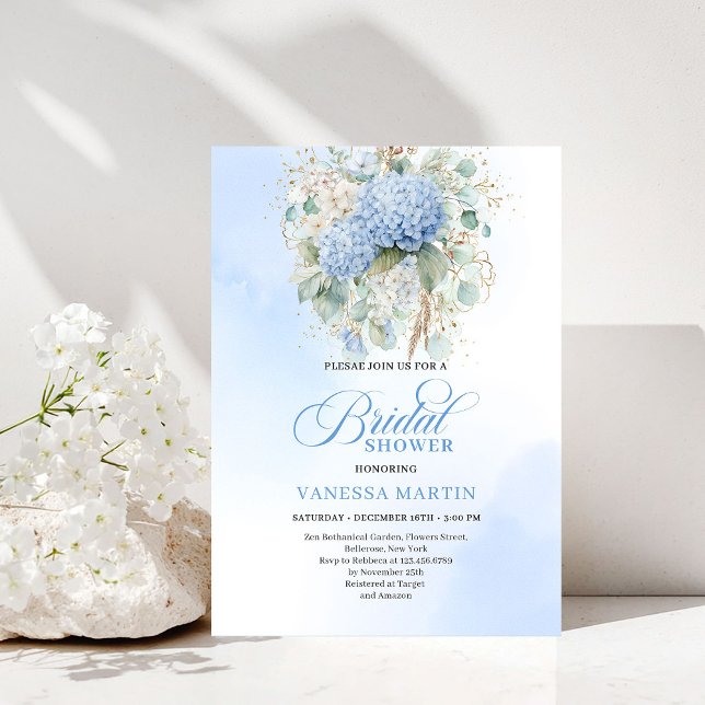 Faire-part de douche de mariée florale bleue bohèm (Romantic Bohemian Blue Floral Bridal Shower Invitation)