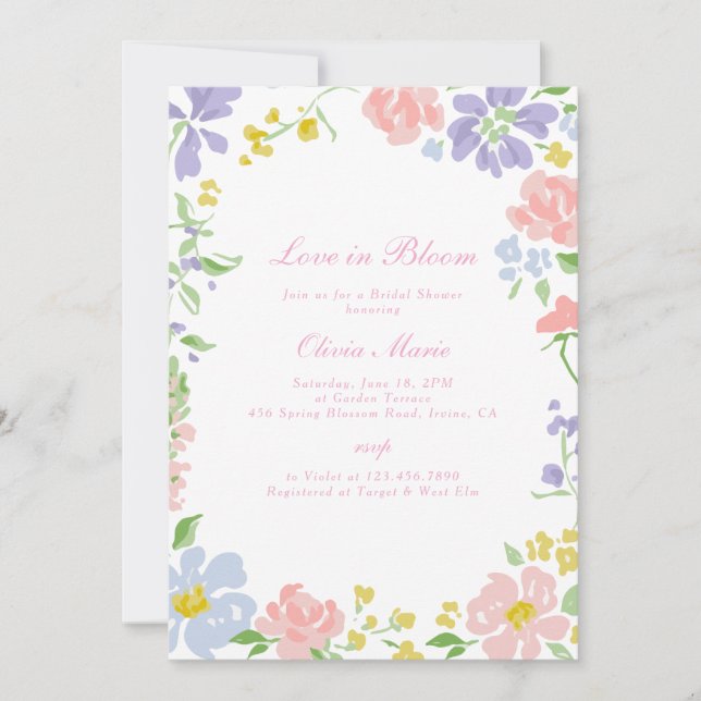 Faire-part de douche de mariée florale Love in Blo (Devant)