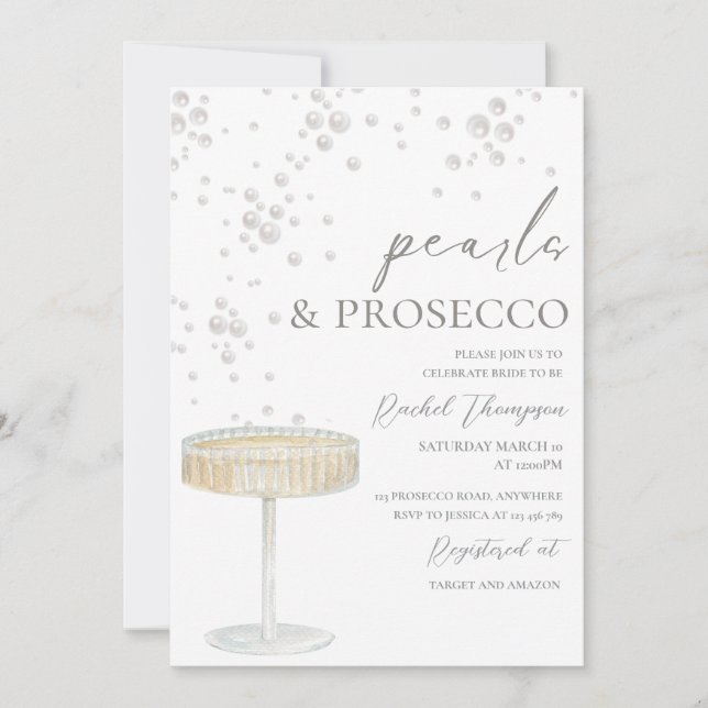 Faire-part de douche de mariée Perles et Prosecco (Devant)