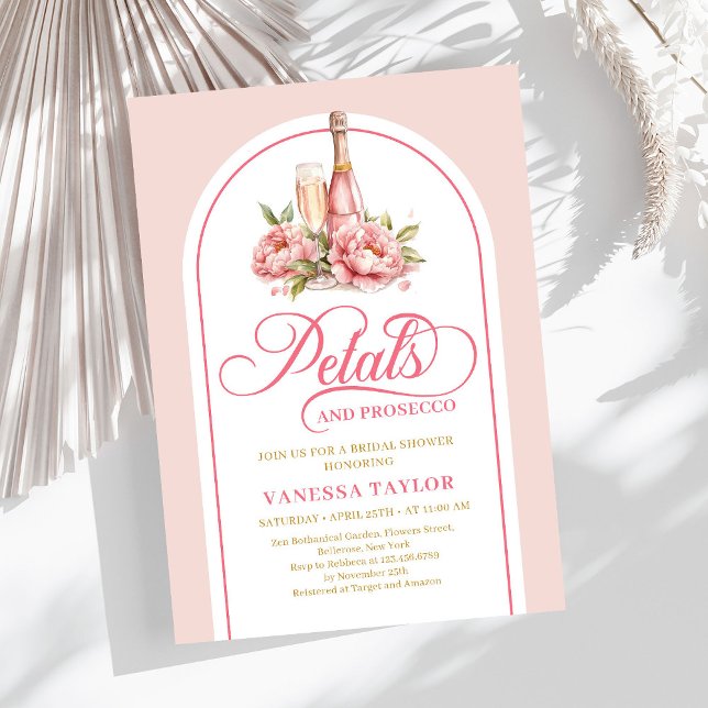 Faire-part de douche de mariée pétale chic et pros (Chic petals and prosecco blush gold shower invite)