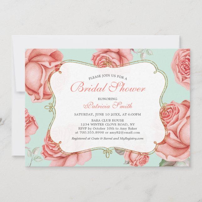 Faire-part de douche de mariée Shabby Chic Menthe  (Devant)