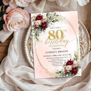 Faire-part de fête d'anniversaire 80 ans Floral Bo