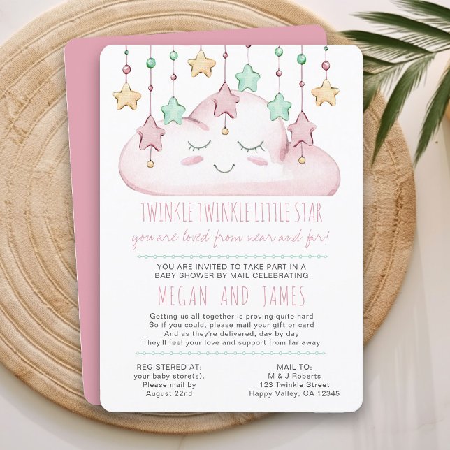 Faire-part de Fête de Bébé Fille par Courrier avec (Baby Shower by Mail Invitation from my Twinkle Twinkle baby shower collection)