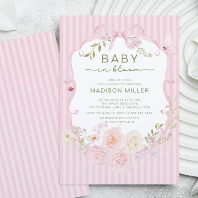 Faire-Part de Fête de Bébé Fleurs Roses Baby in Bl (Créateur téléchargé)