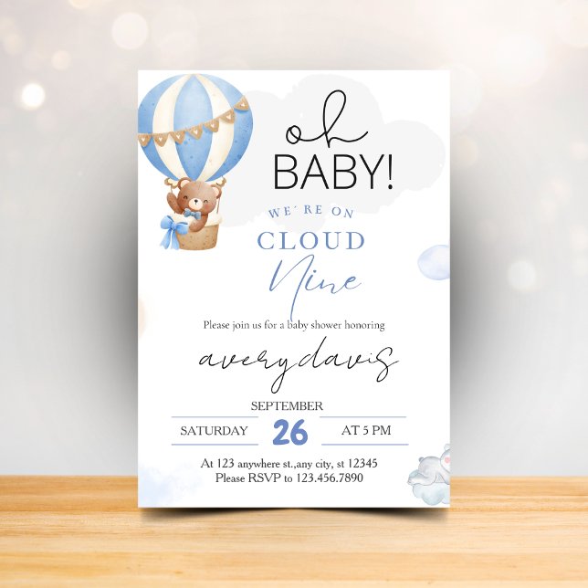 Faire-part de Fête de Bébé Garçon Moderne Bleu On  (Créateur téléchargé)
