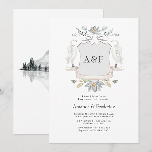 Faire-part de fête de fiançailles élégant au lac d (Devant / Derrière)