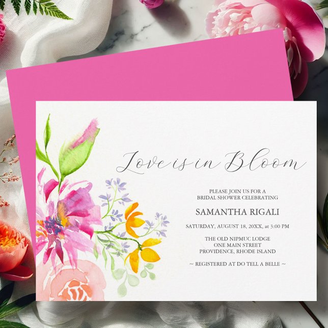 Faire-part de Fête de Fiançailles Floral L'amour e (Love is in bloom bridal shower invitations watercolor art by Victoria Grigaliunas of Do Tell A Belle)