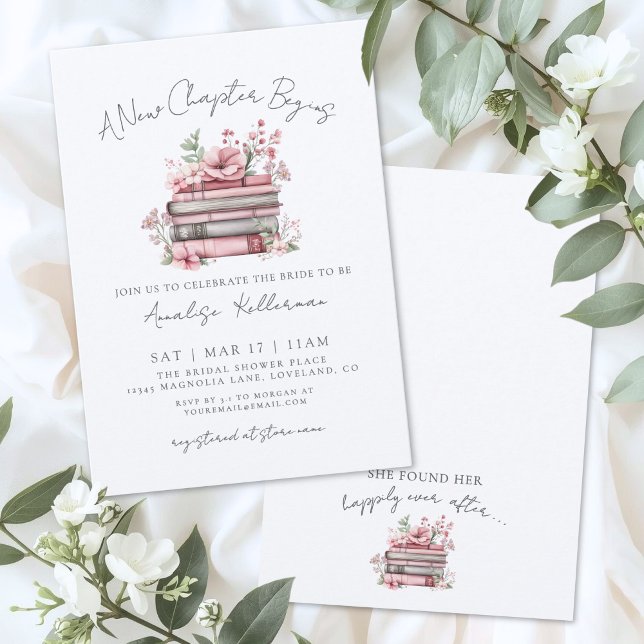 Faire-part de Fête de Mariage Floral Nouveau Chapi (Book New Chapter Floral Bridal Shower Invitation)