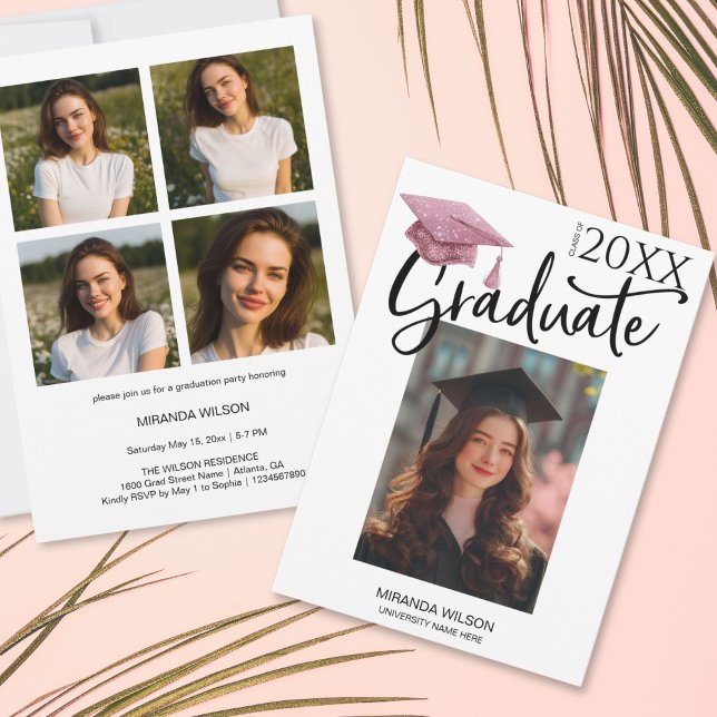 Faire-Part de Fête de Remise de Diplôme Photo Mode (Modern Photo Graduation Party Invite Announcement)