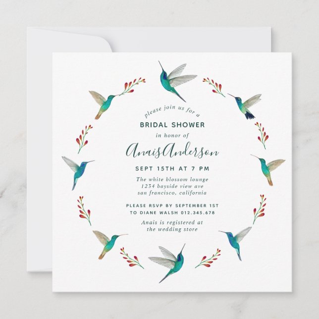Faire-part de Fête des mariées de colibri (Devant)