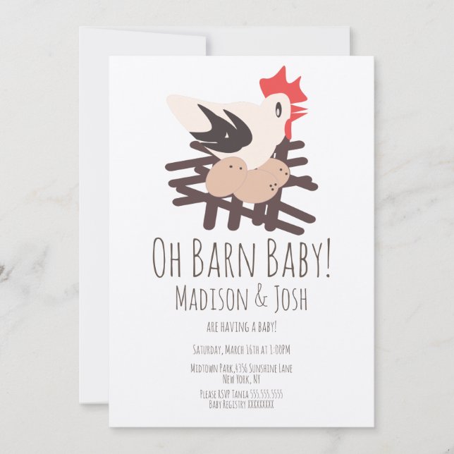 Faire-Part de Fête Prénatale Bébé Ferme Animaux Gr (Devant)
