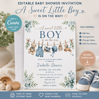 Faire-part de Fête Prénatale pour Bébé Garçon Invi