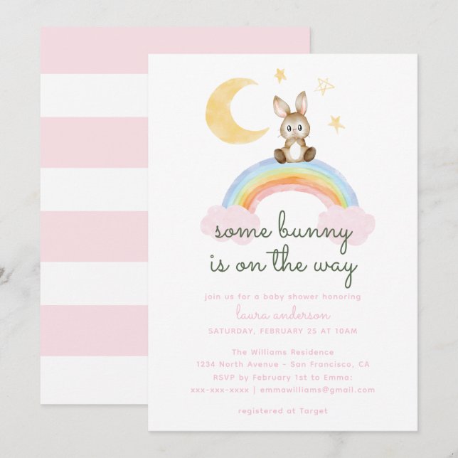 Faire-Part de Fête Prénatale pour Bébé 'Some Bunny (Devant / Derrière)