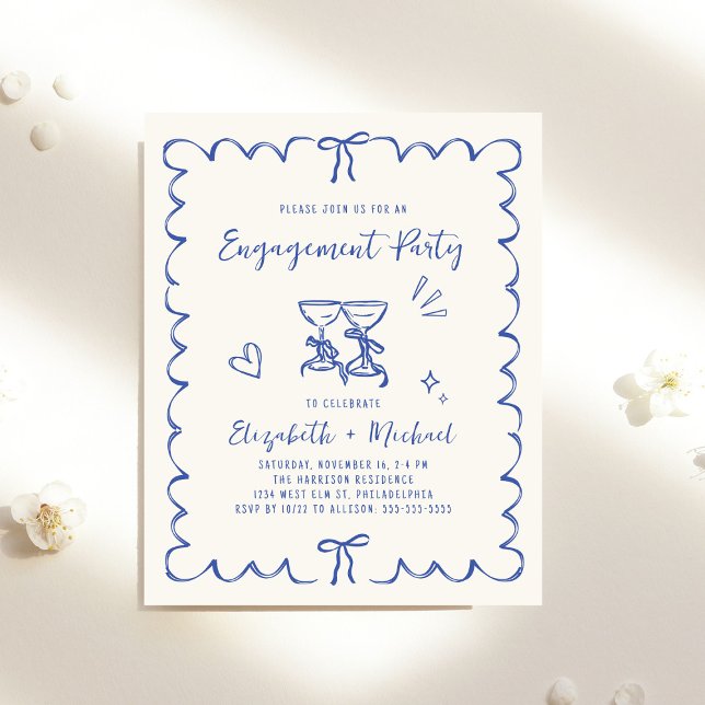 Faire-part de fiançailles à cadre ondulé capricieu (Whimsical Wavy Frame Engagement Party Invitation)