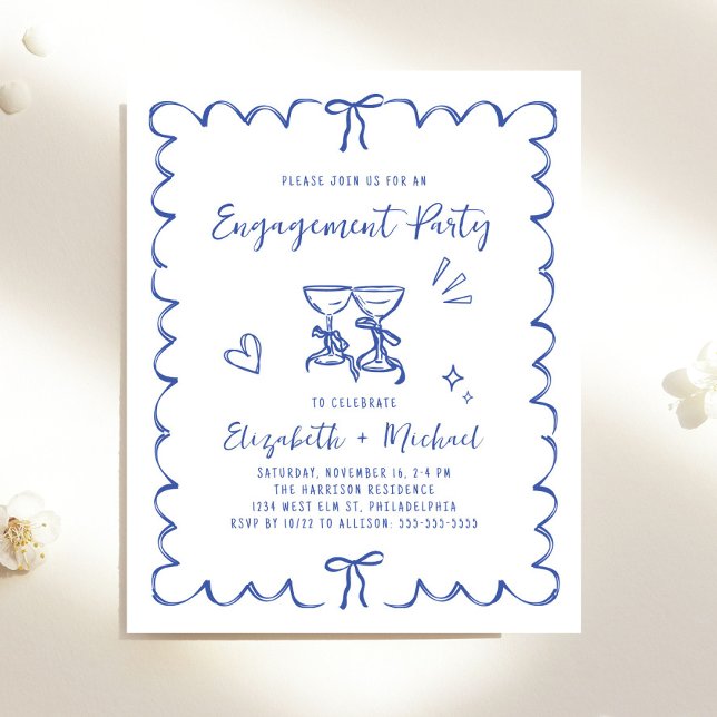 Faire-part de fiançailles à cadre ondulé capricieu (Whimsical Wavy Frame Engagement Party Invitation)