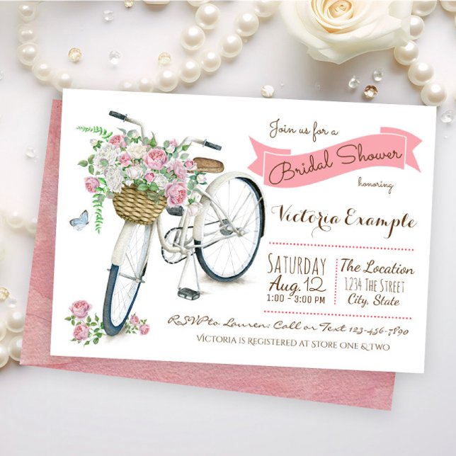 Faire-part de fiançailles à vélo (Cute watercolor bicycle bridal shower invitation. Simply add your event details.)