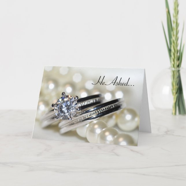 Faire-part de fiançailles Anneaux et perles blanch (Devant)