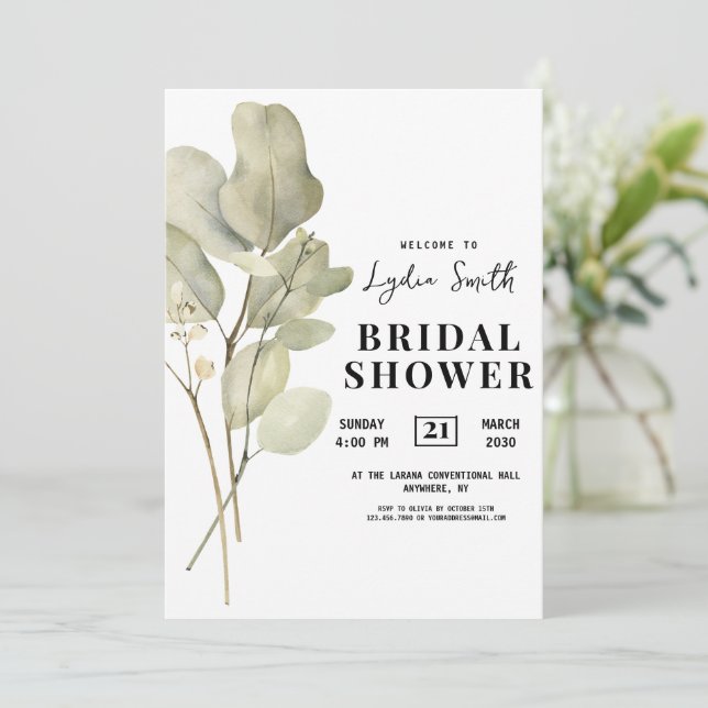 Faire-part de Fiançailles au Eucalyptus, Floral Fi (Debout devant)
