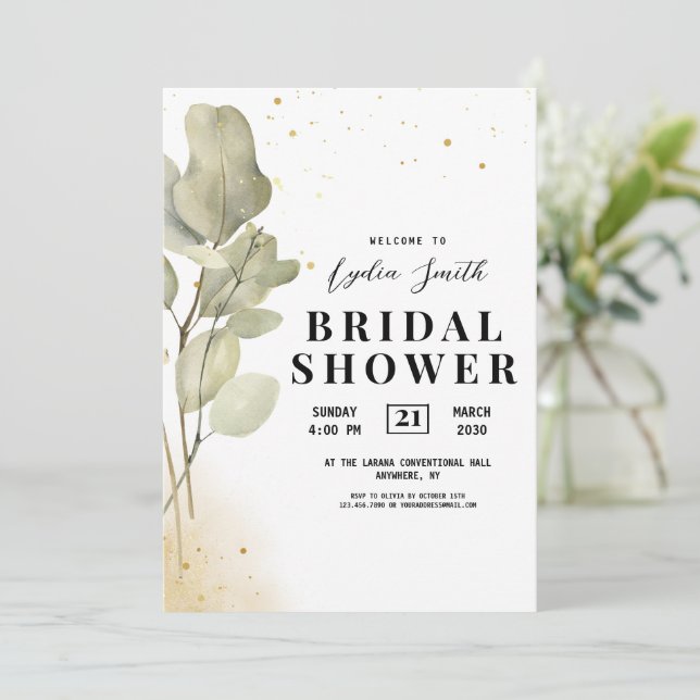Faire-part de Fiançailles au Eucalyptus, Floral Fi (Debout devant)