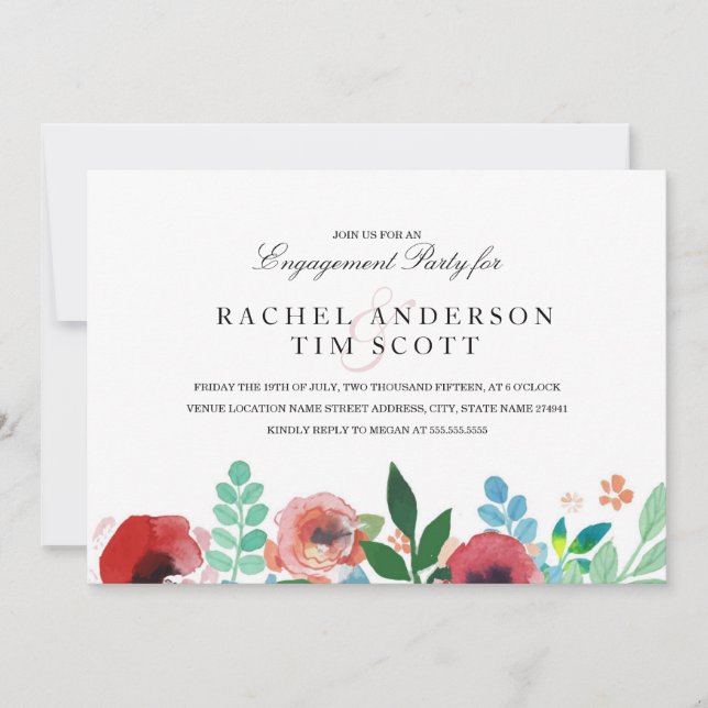 Faire-part de fiançailles aux fleurs aquarelles (Devant)