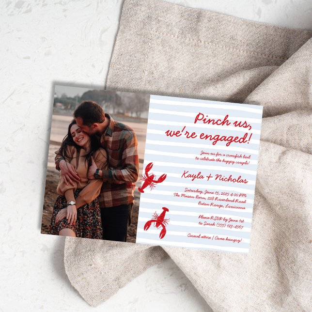 Faire-part de fiançailles avec photo de fête de l' (Crawfish Boil Pinch Us Photo Engagement Invitation)
