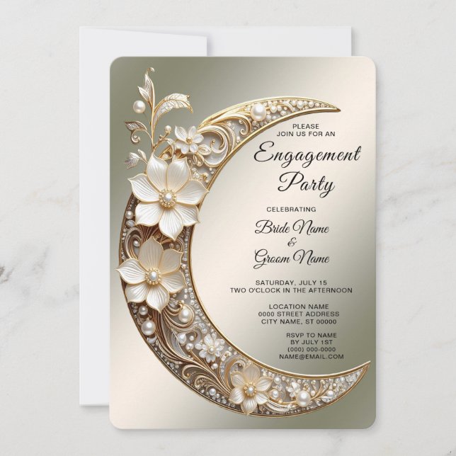 Faire-part de fiançailles cadre croissant de lune  (Devant)
